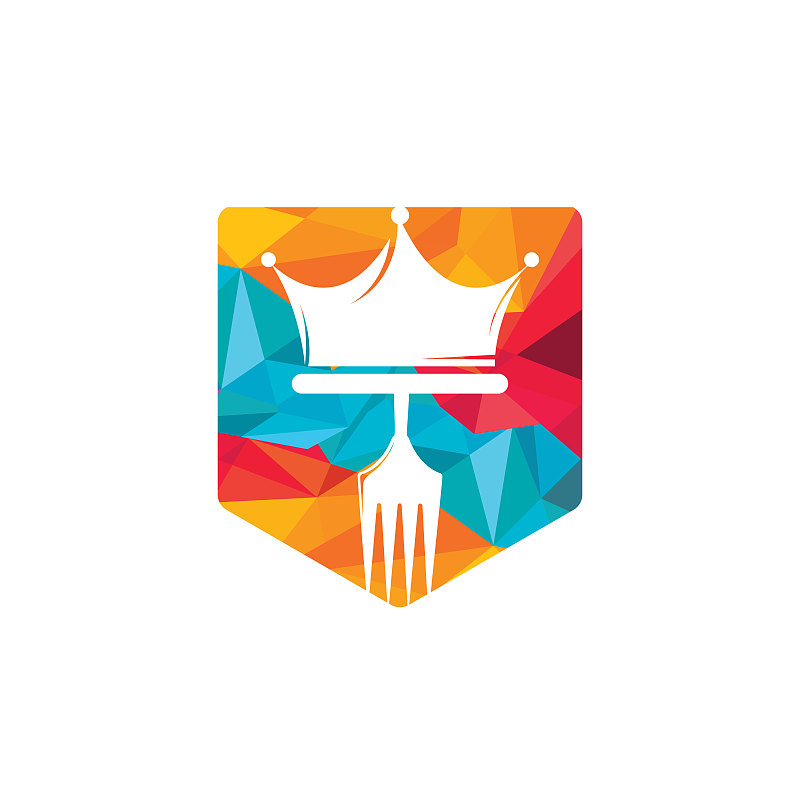 King Food vector logo设计。叉子与皇冠餐厅标志模板设计。