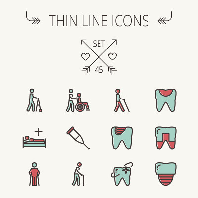 Medicine thin line icon set