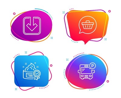 Shopping cart, Cream and Load document icons set. 