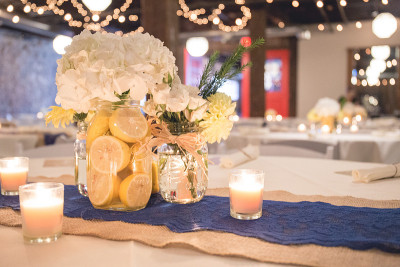 Wedding Reception Table Centerpiece of White and Y