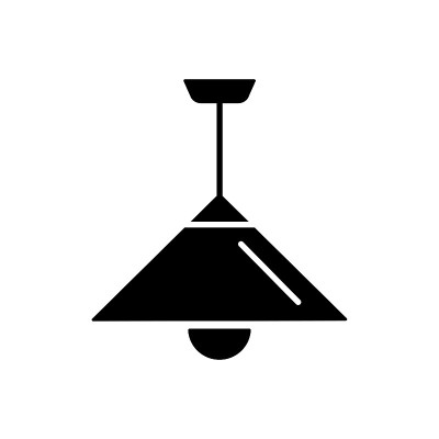 矢量插画的现代天花板灯。圆锥吊灯的平面图标。家庭和办公室照明。孤立在白色背景上。