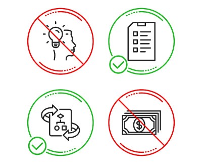 Technical algorithm, Idea and Checklist icons set.