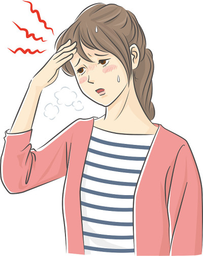 一幅年轻女子发烧头痛的插图