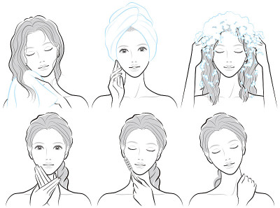 女性做头发护理和皮肤护理的插图