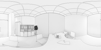 室内球面全景图，3D插图