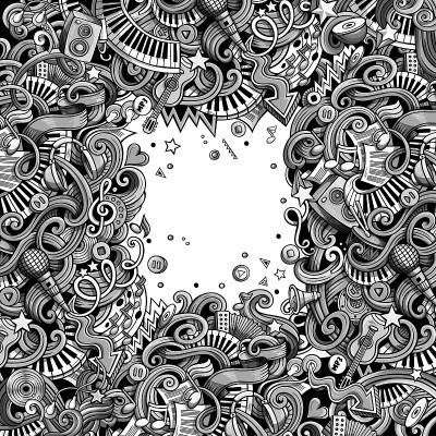 音乐手绘矢量涂鸦插图。音乐的框架设计