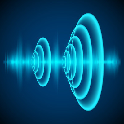 摘要数字声波。正弦波在黑暗的背景。径向声纳波。矢量图