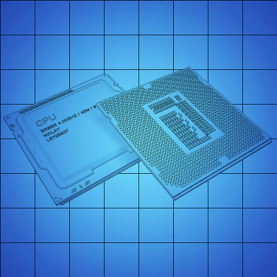 CPU bplueprint网格，黑色轮廓，3d渲染