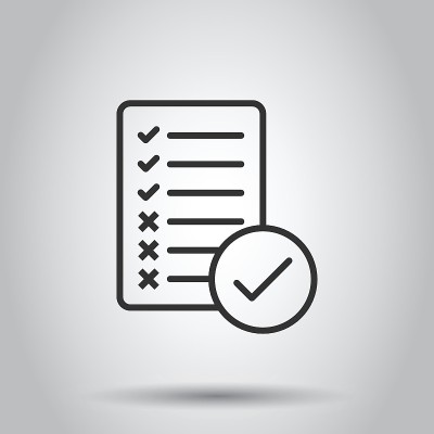 Document checklist icon in flat style. Report vect