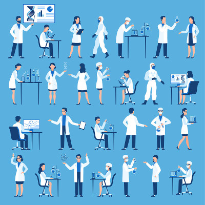 科学家的角色。医生组在科学医院实验室，生物研究用载体检测临床实验室