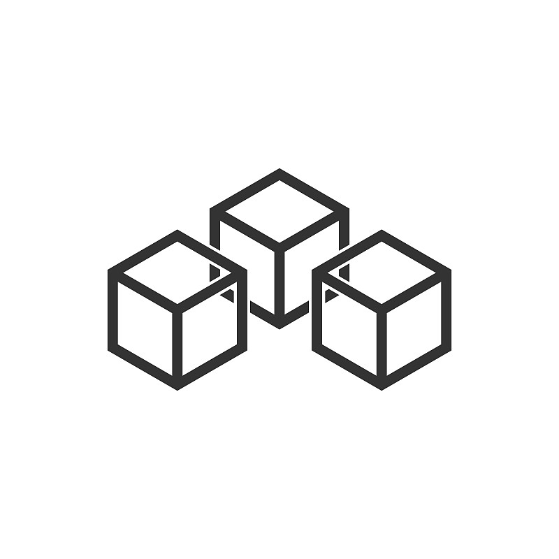 区块链技术矢量图标在平面风格。密码学立方体块插图。区块链算法的概念。