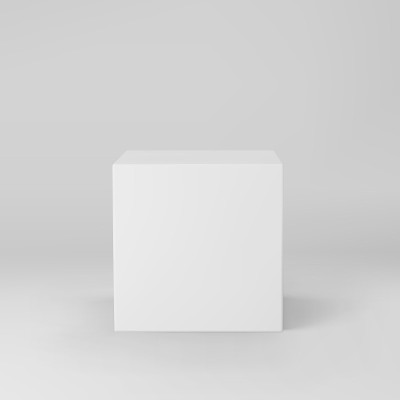 白色3d立方体与透视孤立在灰色背景。3d建模盒与照明和阴影。现实的矢量图标