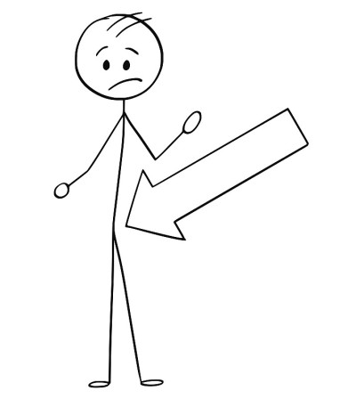 漫画中的大箭头指着男人的胯部
