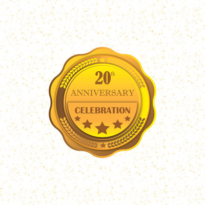 20周年纪念会徽。周年纪念标志，优雅的金色戒指