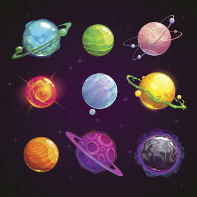 彩色卡通幻想行星设置
