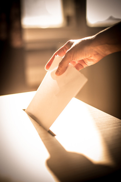 Conceptual image of a person voting during electio