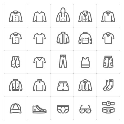 迷你图标集-服装男子图标矢量插图大胆的线条风格