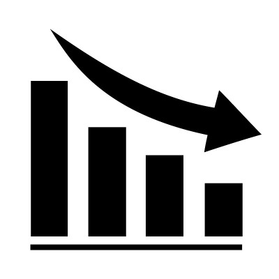 图表上箭头向下趋势图标股票交易所基金下跌股票业务平面设计孤立矢量图