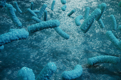 病毒性肝炎感染引起慢性肝病。肝炎病毒。流感病毒H1N1。猪流感，细胞感染生物体。病毒抽象背景。3 d