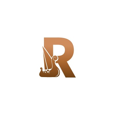 字母R与标志图标维京帆船设计模板