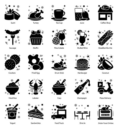 食品和饮料字形图标包