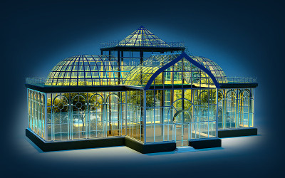 温室植物3d夜间灯光