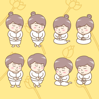Design elements vector of cute Buddhist cartoon ch