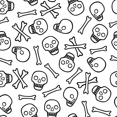 Skulls and bones seamless pattern. Black and white
