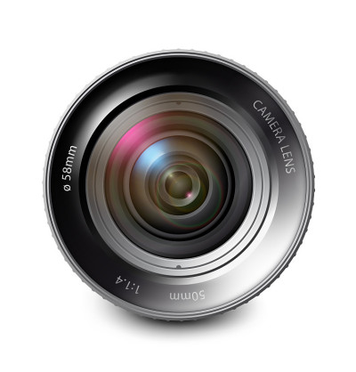 Colorful camera len on on a white background.