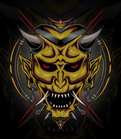 kabuki illustration. devil face illustration. vect