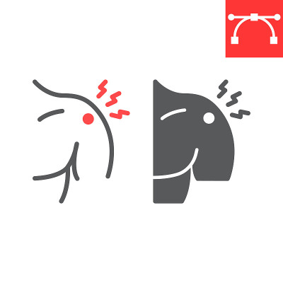 肩痛线和字形图标，关节炎和损伤，肩痛矢量图标，矢量图形，可编辑的笔划轮廓符号，eps 10。