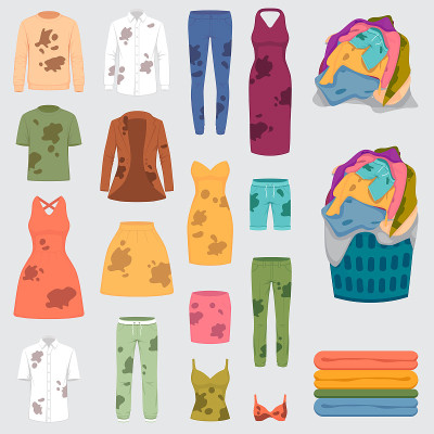 脏衣服和洗衣篮，矢量插图