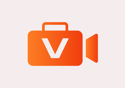 字母V设计模板上的电影电影和录像标志。首字母V与电影摄影机的标志设计