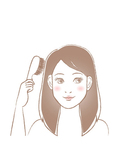 女人用梳子梳头。白色背景。矢量插图。