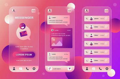 Messenger neumorphic元素工具包的移动应用程序。在线通信，聊天，传入和传出的电话列