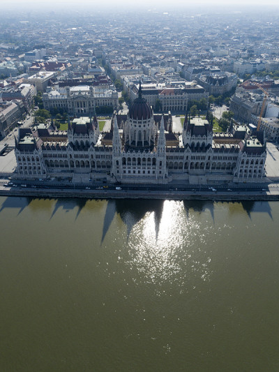 Aerial footage of Parliament of Budapest, Hungaria
