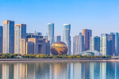 中国杭州风光和城市天际线