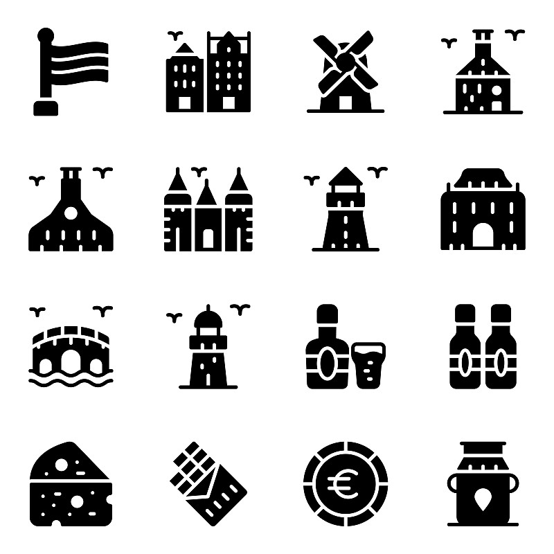 Netherland Landmark Solid Icons Pack