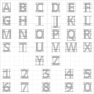 图纸字母表。矢量画草图字母