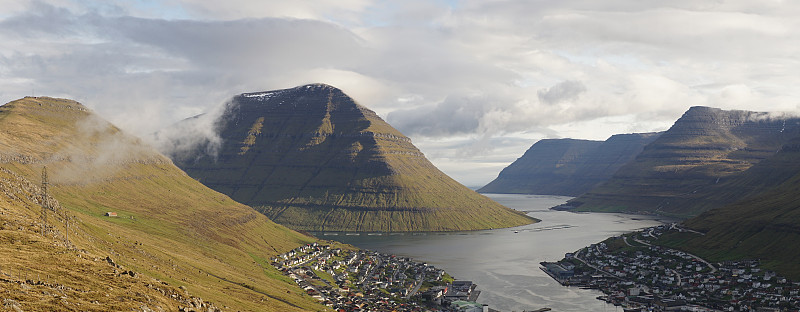 Klakkur和Suður á Nakki山，在丹麦法罗群岛北部偏远的Klaksvík村附近，山峰从