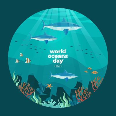 6月8日世界海洋日。拯救我们的海洋。背景矢量图。
