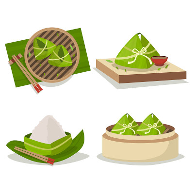 龙舟粽子概念矢量插图