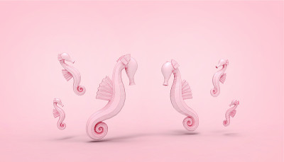 抽象海马组绘制在粉红色的背景当代-插图