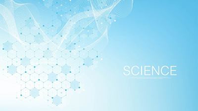 医学、科学、技术、化学的科学分子背景。带有DNA分子的科学模板墙纸或横幅。动态波流DNA。分子的矢量