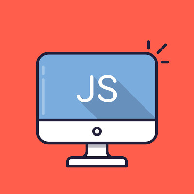 电脑与JS字在屏幕上。Javascript脚本语言。Web开发，创建js脚本，编写代码，学习概念。简