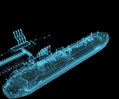 燃气船在泊位。这个方案是孤立的。3 d渲染