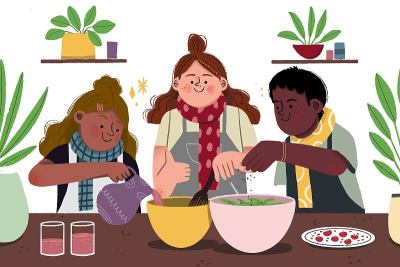 美丽的秋天儿童烹饪矢量设计插图