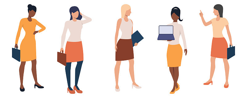 Collection of young businesswomen in formal clothe