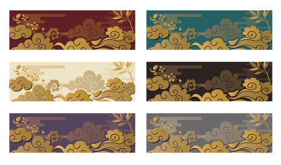 Japanese style background banner material set