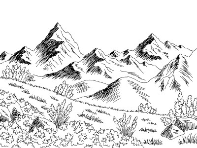 山花图形黑白景观素描插图矢量